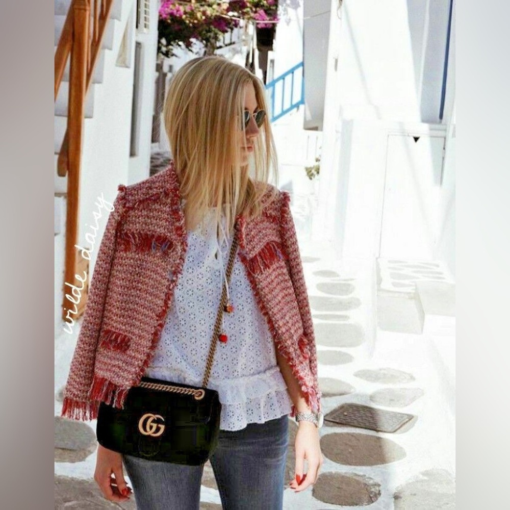 Zara Tweed Fringe Wool Blend Jacket